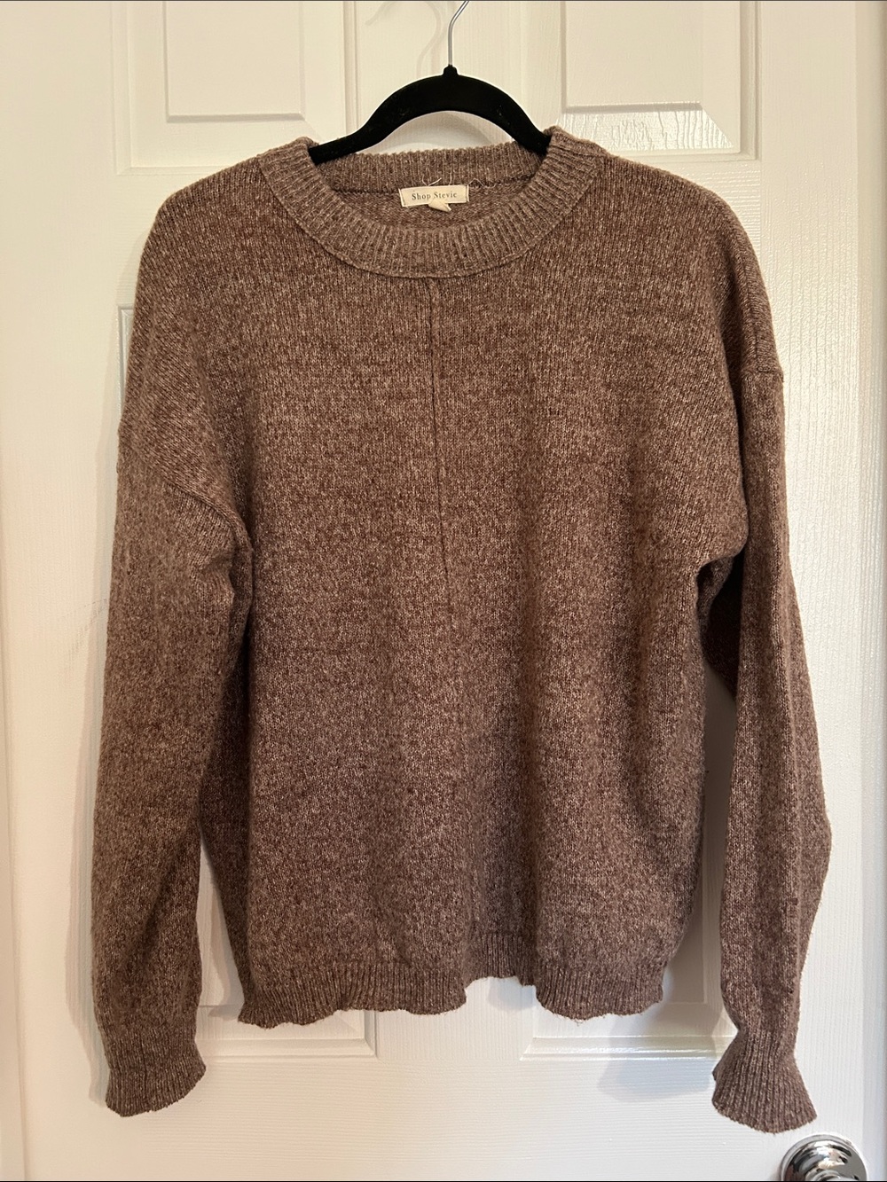 Shop Stevie Taupe Ribbed Crewneck Sweater